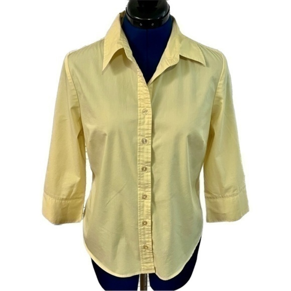 Attention- Women's Classic 3/4 Sleeve Button Down Blouse Dress Shirt - Yellow